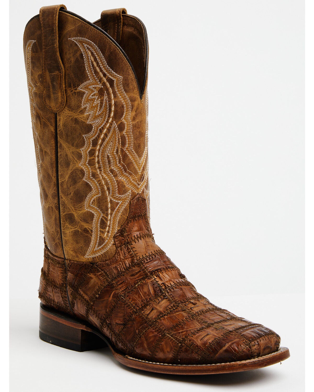 Circle G Men's Orix Caiman Patchwork Western Boots - Broad Square Toe, Tan, hi-res