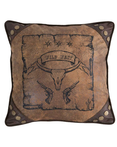 Image #1 - Carstens Home Wild West Country Faux Leather Throw Pillow, Brown, hi-res