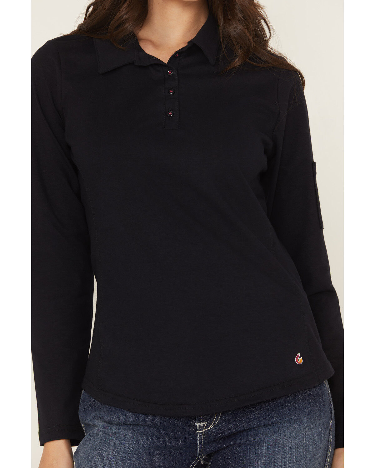 Image #3 - Lapco Women's FR Solid Long Sleeve Polo Work Shirt, Navy, hi-res
