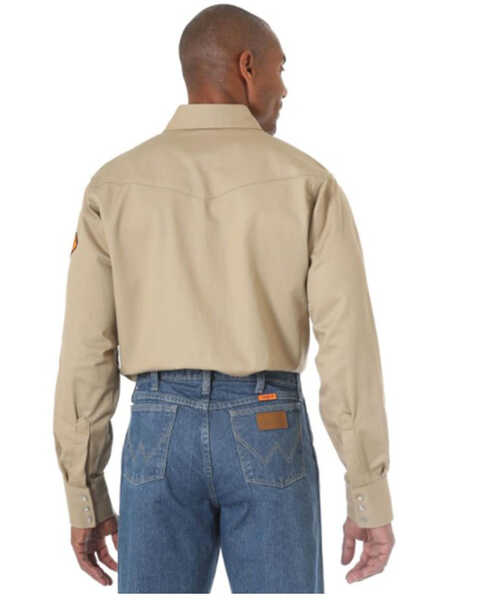 Wrangler Men's FR Long Sleeve Pearl Snap Work Shirt - Tall, Beige/khaki, hi-res