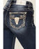 Image #2 - Miss Me Women's Dark Wash Mid Rise Floral Longhorn Pocket Bootcut Stretch Denim Jeans, , hi-res