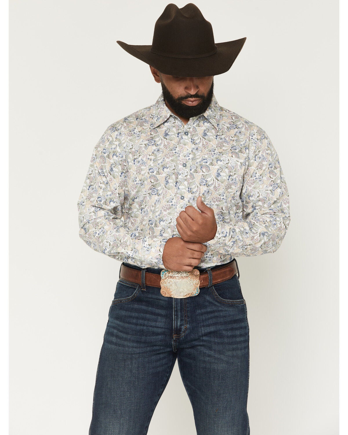Gibson Trading Co Men's Wall Flower Paisley Print Long Sleeve Button-Down Western Shirt, White, hi-res
