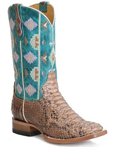 Roper Women's Oakley Python Backcut Southwestern Exotic Western Fashion Boots - Snip Toe , Brown, hi-res