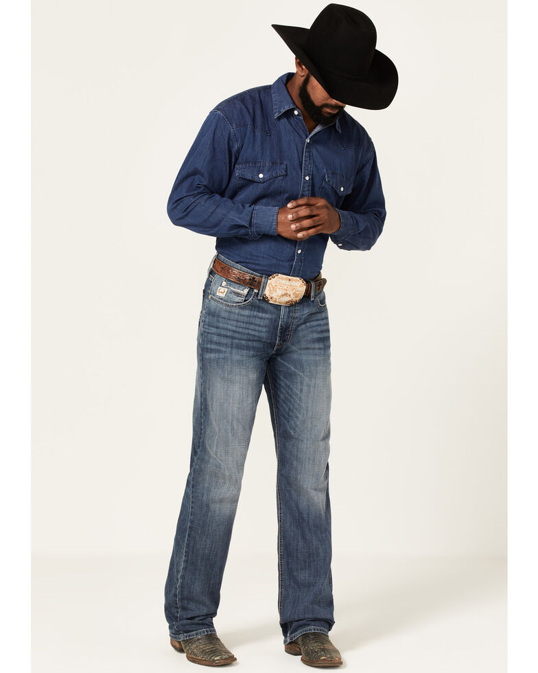 Cinch Men's Grant Medium Stonewash Broken Twill Performance Stretch Relaxed Bootcut Jeans , Indigo, hi-res