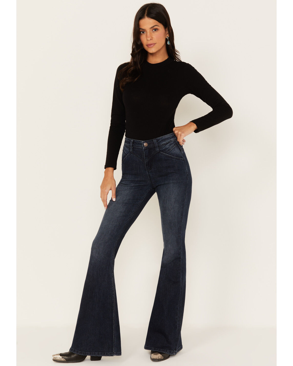 Image #1 - Shyanne Women's Dark Wash High Rise Eden Stretch Flare Jeans, Dark Wash, hi-res