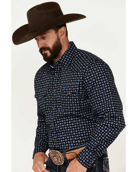 Image #2 - Rodeo Clothing Men's Geo Print Long Sleeve Snap Western Shirt, Black, hi-res