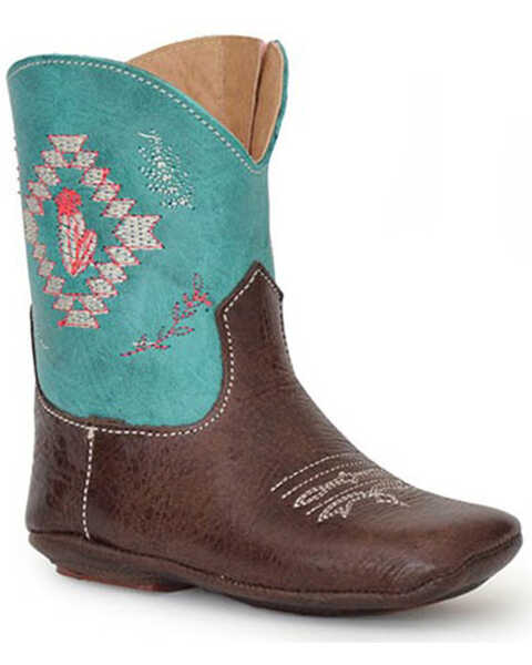Image #1 - Roper Infant Girls' Cactus Southwestern Western Boots - Square Toe, Brown, hi-res