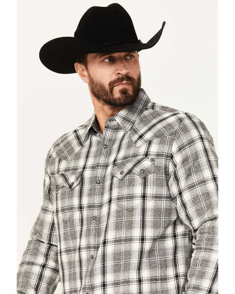 Image #2 - Moonshine Spirt Men's Gray Cloud Plaid Print Long Sleeve Snap Western Shirt, Grey, hi-res