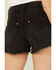 Image #4 - Vibrant Denim Light Wash High Rise Embellished Cut Off Denim Shorts , Black, hi-res