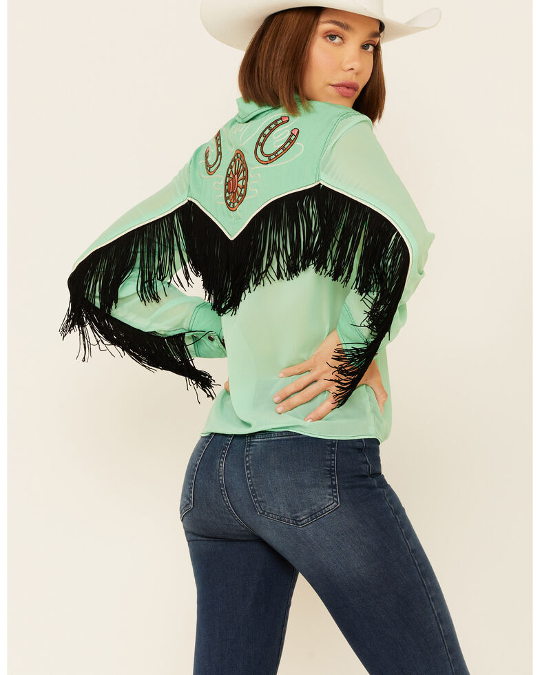 Double D Ranch Women's Riggin Long Sleeve Top , Turquoise, hi-res