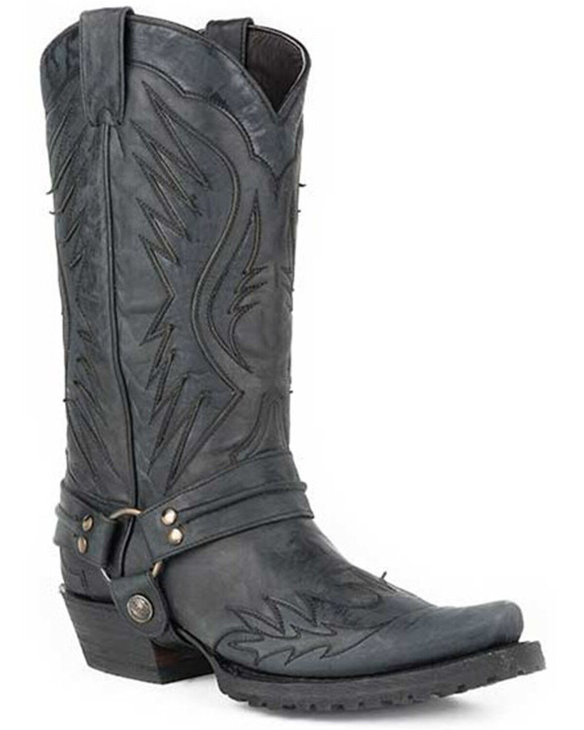 Image #1 - Stetson Men's Biker Outlaw Wing Tip Harness Moto Boots - Snip Toe, Black, hi-res