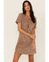 Paper Crane Women's Short Sleeve Lace-Up Front Faux Suede Dress, Chocolate, hi-res