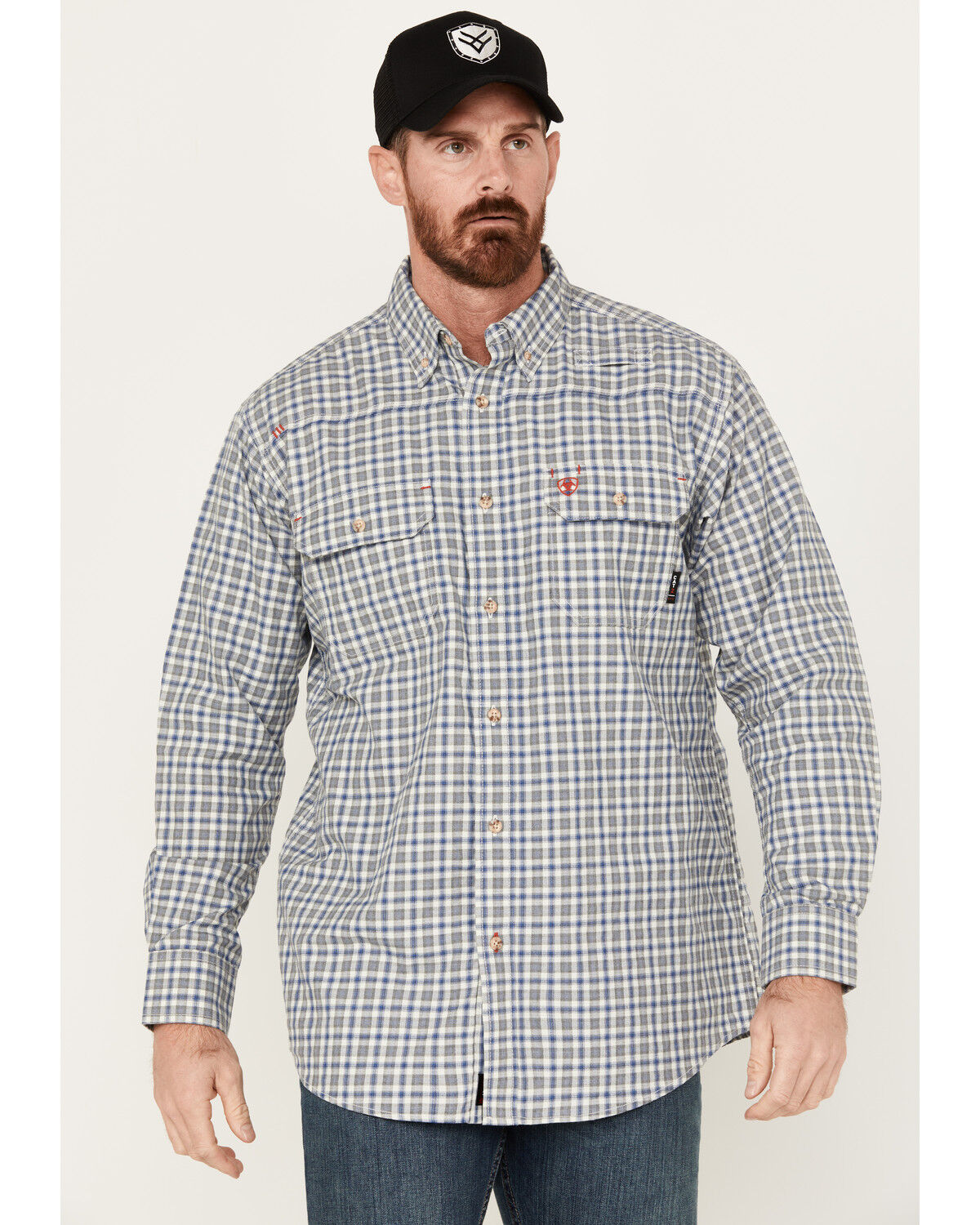 Image #1 - Ariat Men's FR Plaid Print Featherlight Long Sleeve Button Down Work Shirt, , hi-res