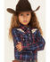 Image #2 - Ely Walker Girls' Plaid Print Rose Embroidered Long Sleeve Pearl Snap Western Shirt, Navy, hi-res
