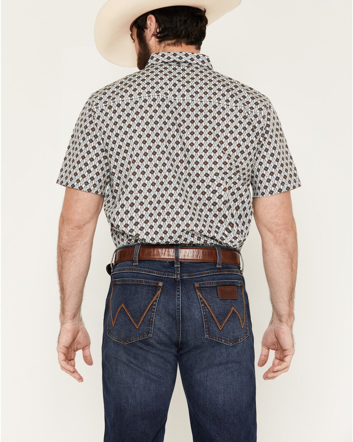 Image #4 - Gibson Trading Co Men's Old Time Geo Print Short Sleeve Button-Down Western Shirt, Ivory, hi-res