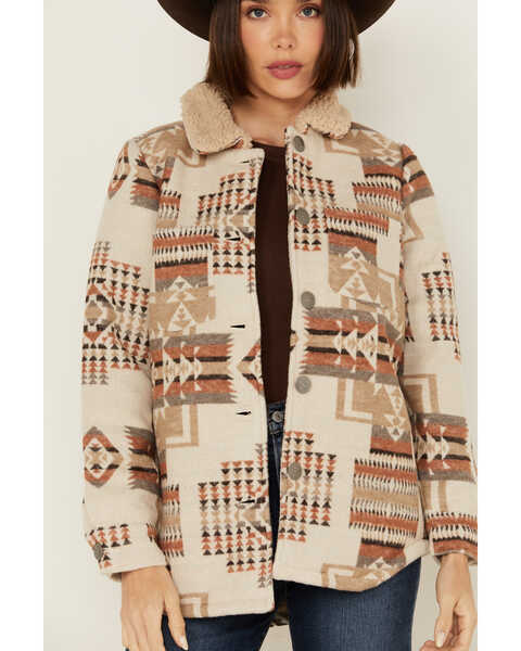Image #3 - Cotton & Rye Women's Southwestern Print Sherpa Lined Jacket , Ivory, hi-res