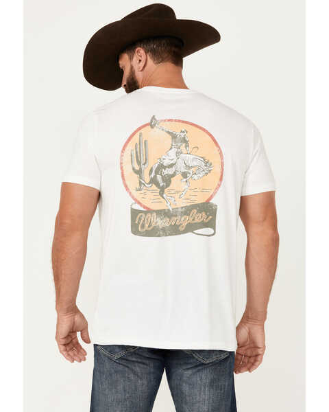 Image #1 - Wrangler Men's Boot Barn Exclusive Bucking Horse and Logo Short Sleeve Graphic T-Shirt, Cream, hi-res
