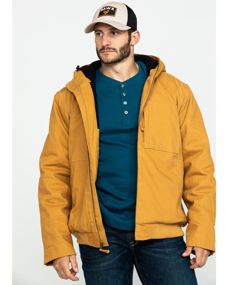 Hawx Men's Brown Canvas Quilted Bi-Swing Hooded Zip Front Jacket - Big , Brown, hi-res