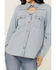 Image #3 - Blue B Women's Light Wash Studded Keyhole Long Sleeve Snap Denim Shirt, Blue, hi-res