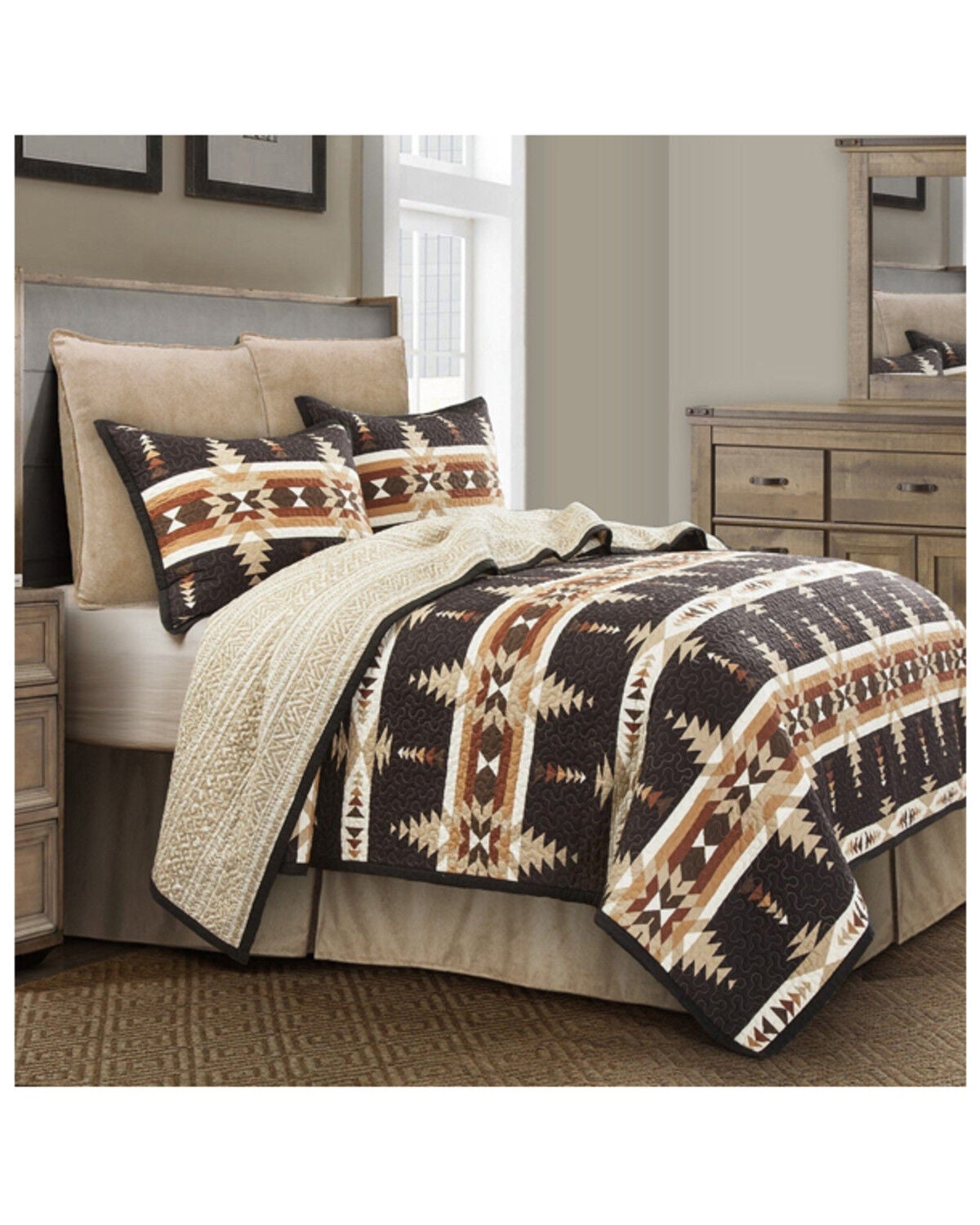 HiEnd Accents Yosemite Reversible 3-Piece Full/Queen Quilt Set, Brown, hi-res