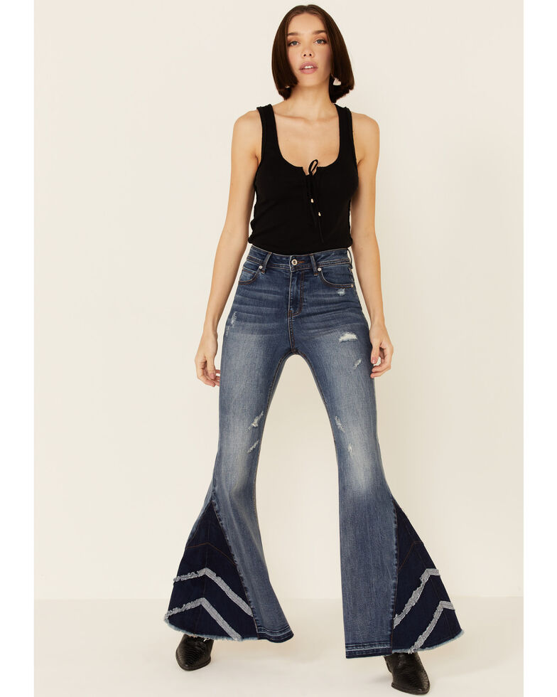 Grace in LA Women's 3-Layer Insert Flare Leg Jeans, Blue, hi-res