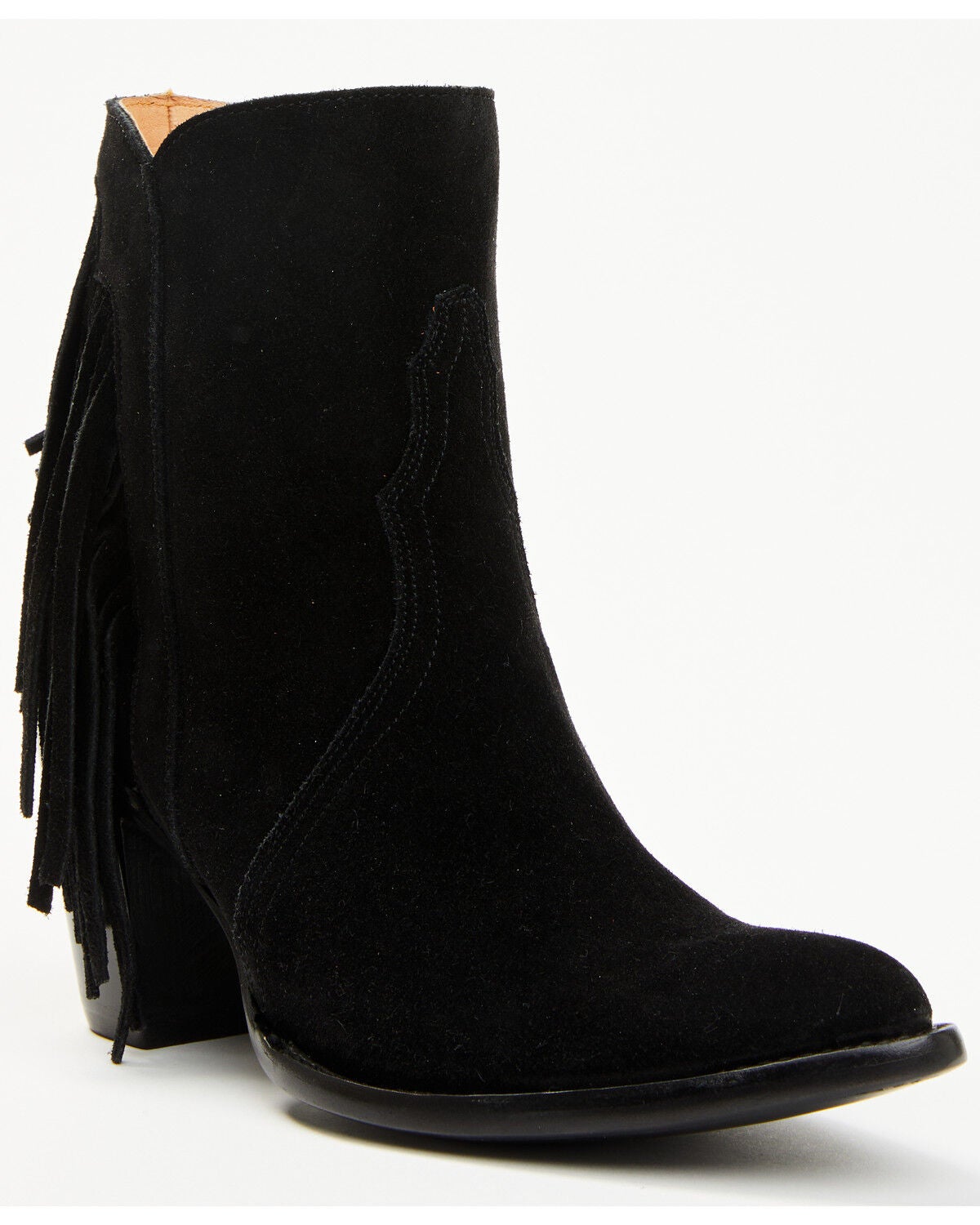 Lucchese Women's Maypop Fringe Side Zip-Up Booties - Round Toe, Black, hi-res