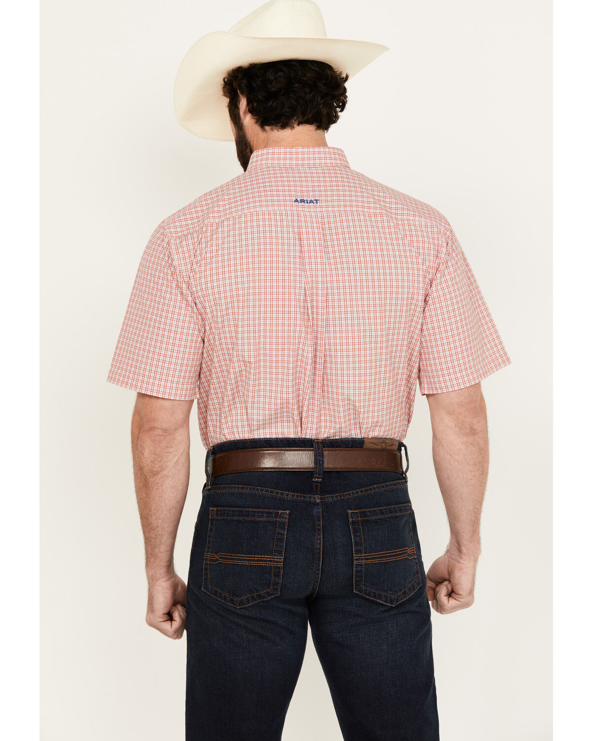 Image #4 - Ariat Men's Duke Plaid Print Short Sleeve Button-Down Performance Western Shirt, Red, hi-res