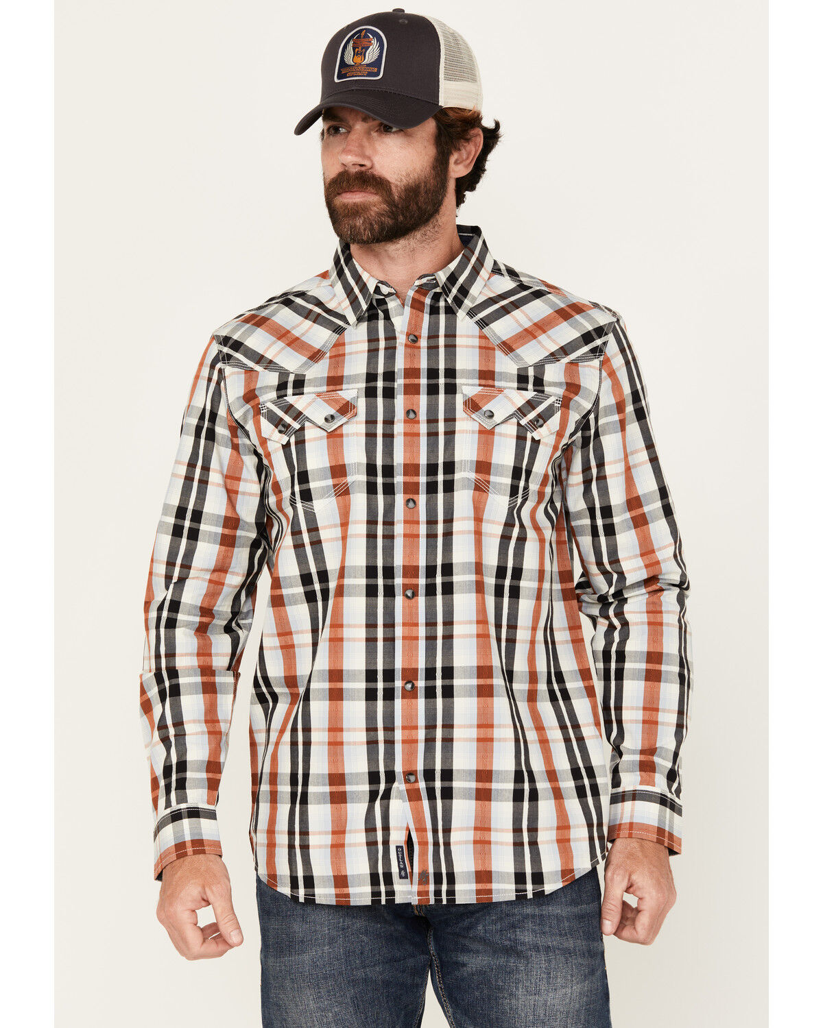 Image #1 - Moonshine Spirit Men's Fightin Plaid Print Long Sleeve Snap Western Shirt, Blue, hi-res