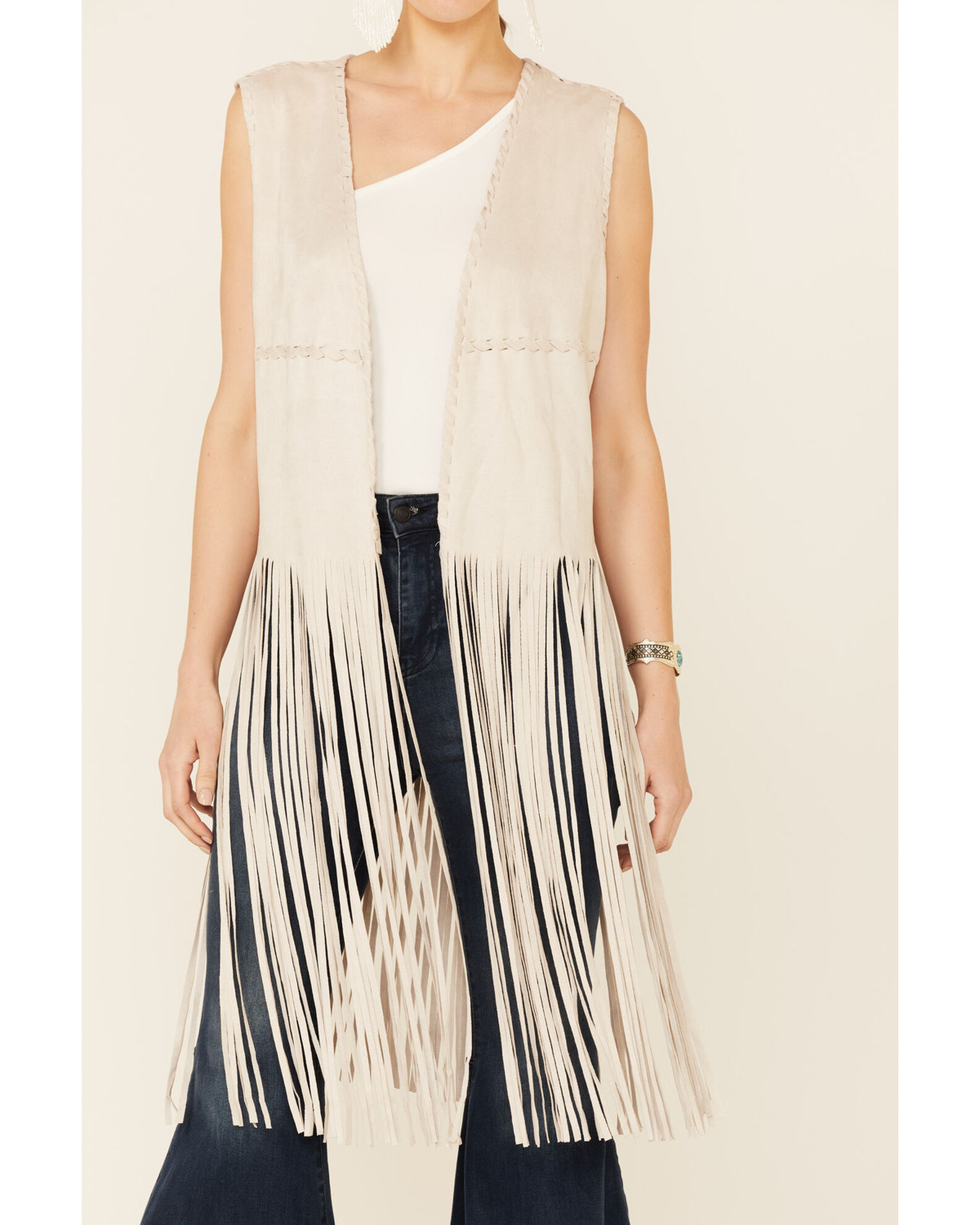 Image #3 - Fornia Women's Fringe Faux Suede Vest, Stone, hi-res