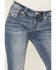 Image #4 - Miss Me Women's Dark Wash Mid Rise Patchwork Flap 32" Bootcut Stretch Denim Jeans, Dark Wash, hi-res