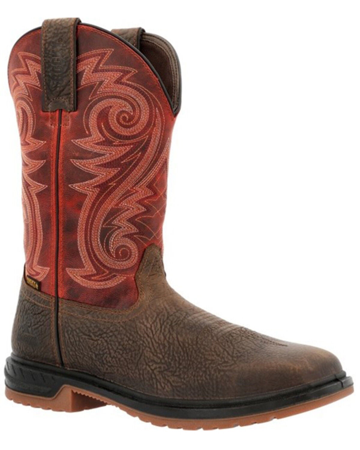 Rocky Men's Worksmart Waterproof Pull On Western Work Boots - Composite Toe, Dark Brown, hi-res