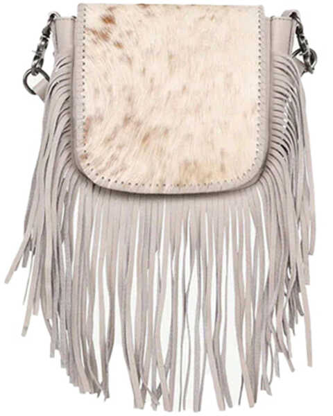 Image #1 - Montana West Women's Hair-On Collection Fringe Crossbody Bag, Beige, hi-res