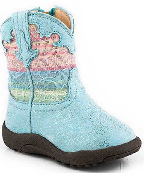 Image #1 - Roper Infant Girls' Cowbabies Glitter Lace Western Boots - Broad Square Toe, Blue, hi-res