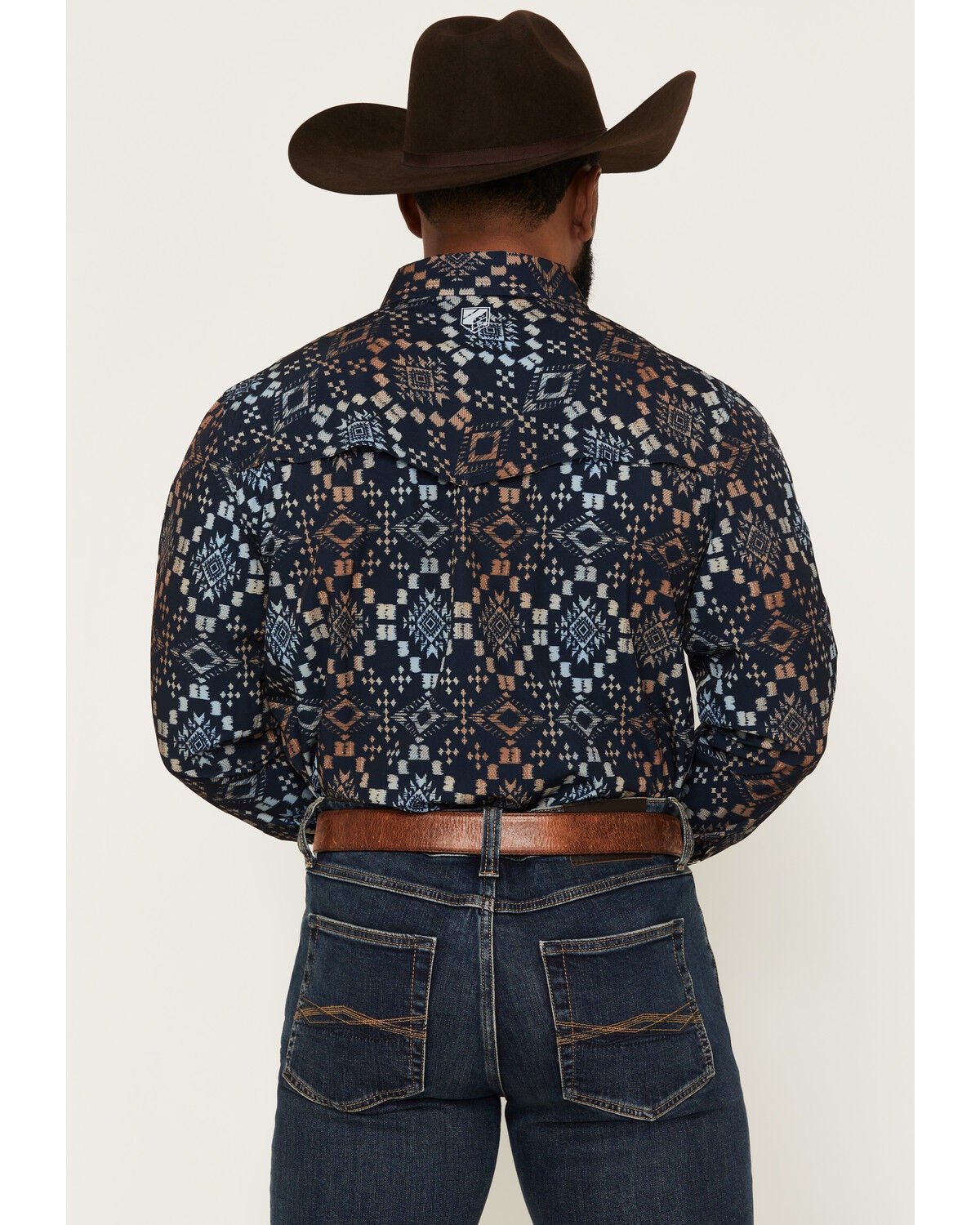 Image #4 - RANK 45&reg; Men's Rodeo Tech 2.0 Everglades Southwestern Print Long Sleeve Snap Stretch Performance Shirt, Navy, hi-res