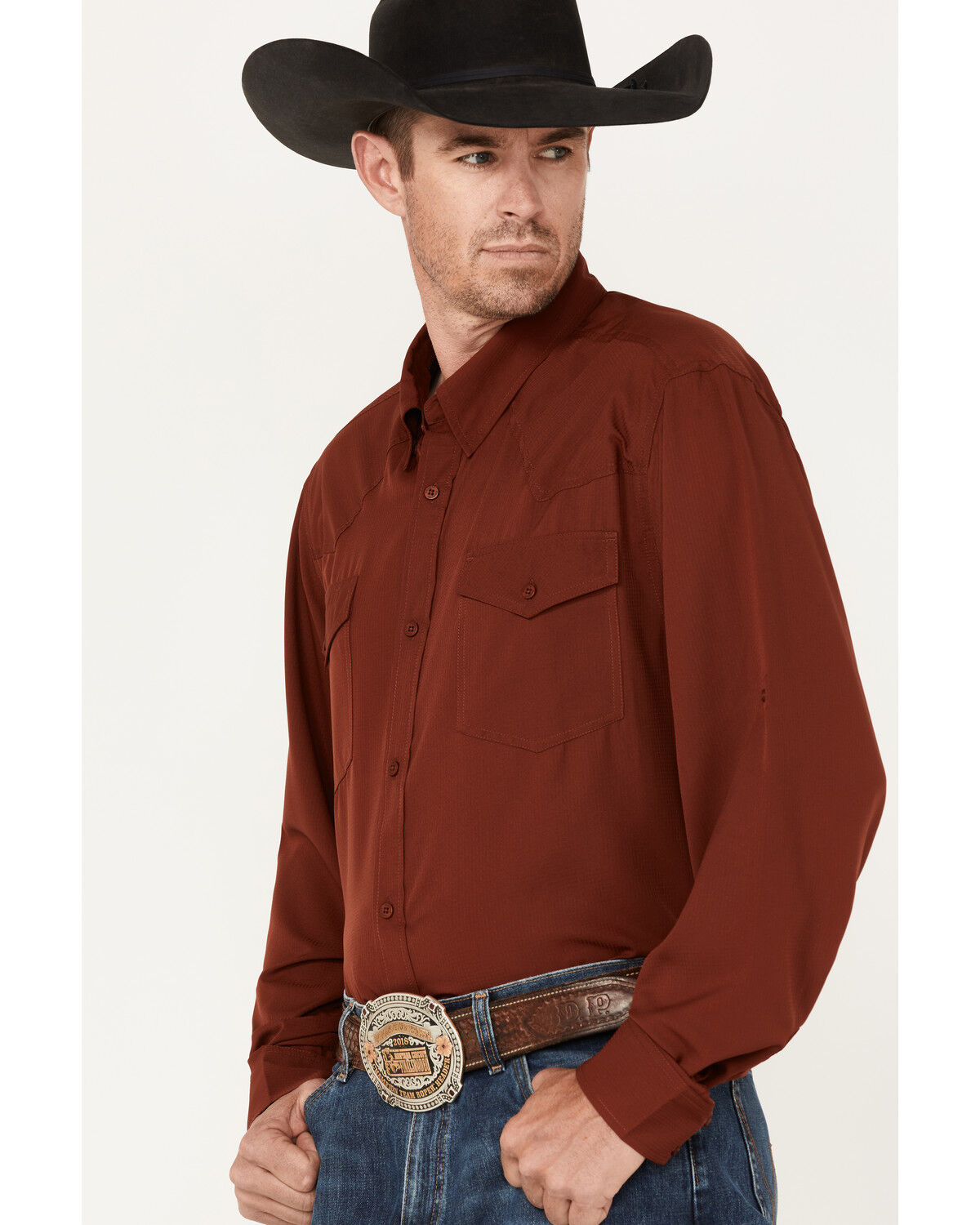 Image #2 - RANK 45® Men's Roughie Performance Long Sleeve Western Button-Down Shirt, Red, hi-res