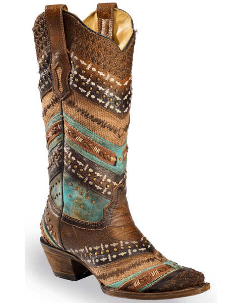 Image #1 - Corral Women's Embroidery and Studs Western Boots - Snip Toe, , hi-res