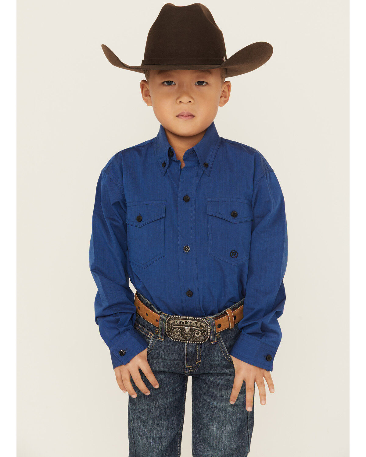 Image #1 - Roper Boys' Solid Long Sleeve Button-Down Western Shirt, Blue, hi-res