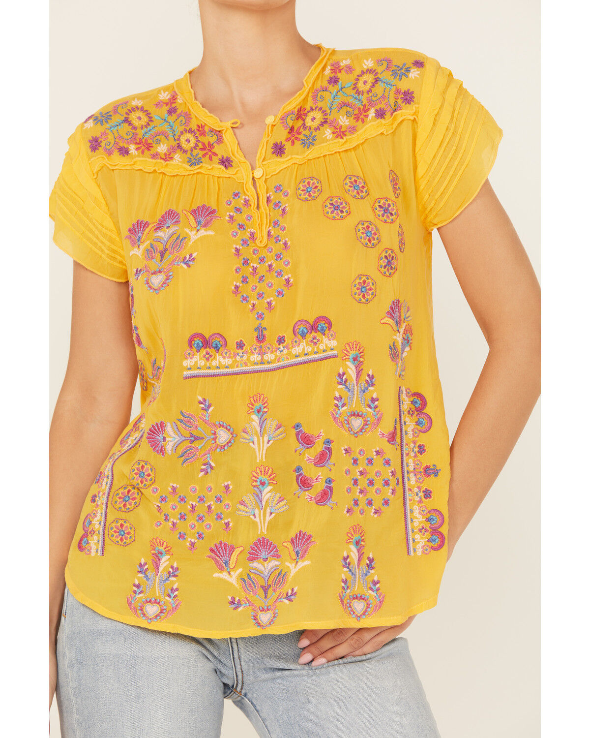 Image #3 - Johnny Was Women's Lafaret Short Sleeve Blouse, Yellow, hi-res
