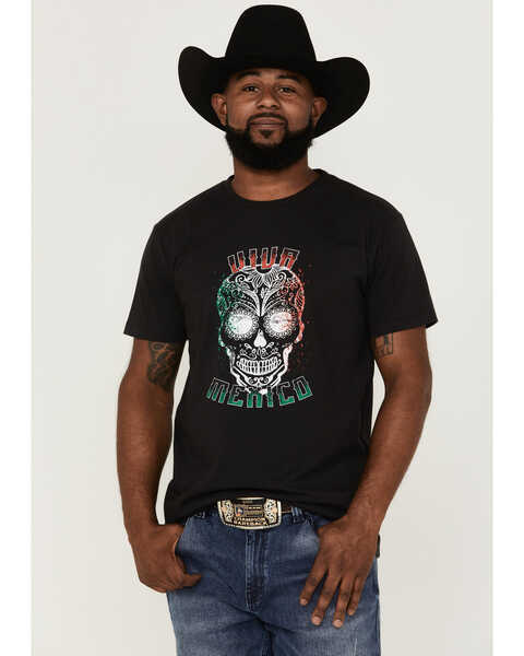 Image #1 - Cody James Men's Viva Mexico Muertos Skull Graphic Short Sleeve T-Shirt , Black, hi-res