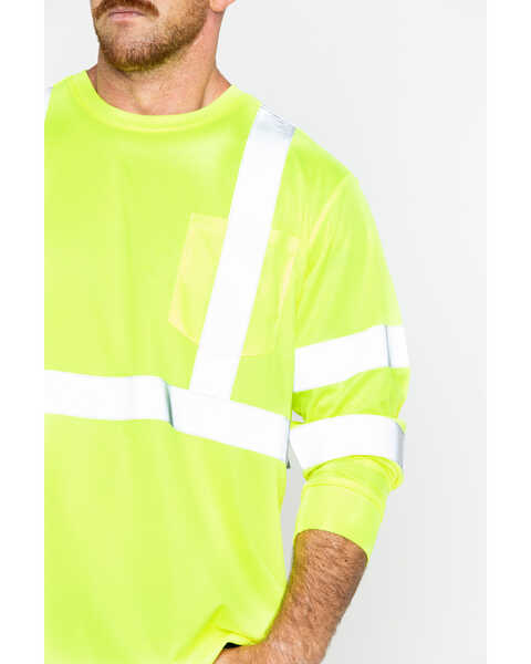 Image #4 - Hawx Men's Hi-Vis Reflective Long Sleeve Work Tee - Big & Tall, Yellow, hi-res