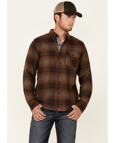Dakota Grizzly Men's Woods Brock Large Plaid Long Sleeve Button-Down Western Flannel Shirt , Brown, hi-res