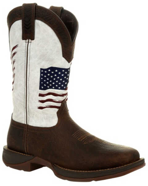 Durango Men's Flag Embroidery Western Performance Boots - Square Toe, Brown, hi-res