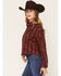 Image #2 - Ely Walker Women's Boot Barn Exclusive Floral Striped Long Sleeve Cropped Flannel Shirt, Burgundy, hi-res
