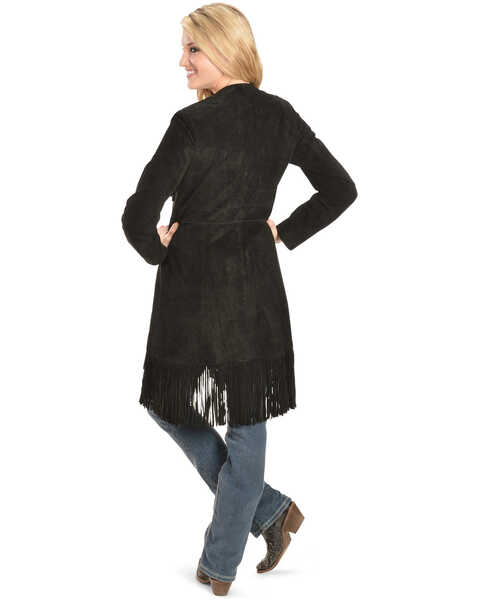 Scully Women's Boar Suede Fringed Maxi Coat, Black, hi-res