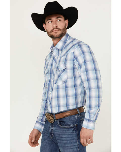 Image #2 - Wrangler 20X Men's Advanced Comfort Plaid Print Long Sleeve Snap Stretch Western Shirt , Blue, hi-res