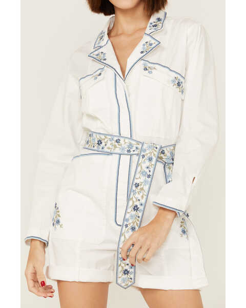 Image #2 - Driftwood Women's Embroidered Floral Shortall Romper , White, hi-res