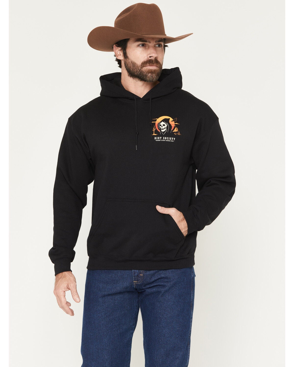 Image #2 - Riot Society Men's Skull Monarch Hooded Sweatshirt, Black, hi-res