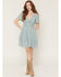 Image #1 - Wild Moss Women's Crochet Inset Short Sleeve Mini Dress, Aqua, hi-res