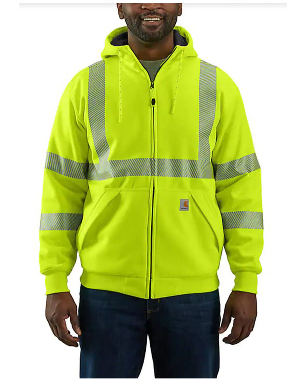 Image #1 - Carhartt Men's Hi-Vis Loose Fit Thermal Full-Zip Hooded Work Sweatshirt - Tall, Bright Green, hi-res