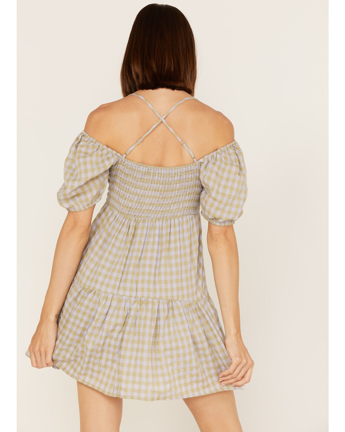 Image #4 - Heartloom Women's Kendra Peri Plaid Off Shoulder Mini Dress, Periwinkle, hi-res